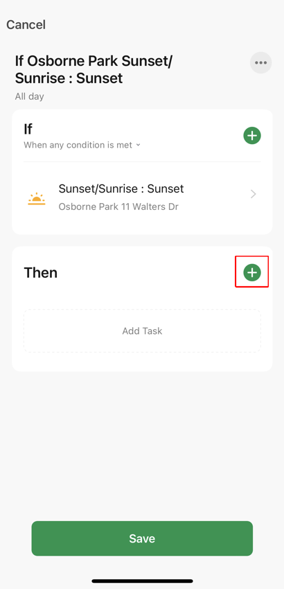 Set up task screen
